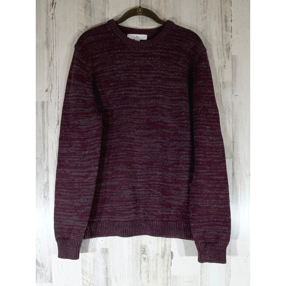 H by Halston Crewneck Sweater Large Burgundy Space Dye Marled Cotton Blend Knit